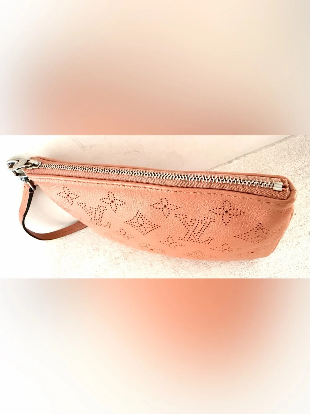 LOUIS VUITTON Mahina Perforated Leather Pochette Wristlet Coral Pink